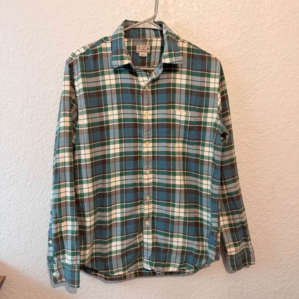 Vintage J.Crew Plaid Flannel Button Down Shirt Medium Preppy Outdoorsy Americana